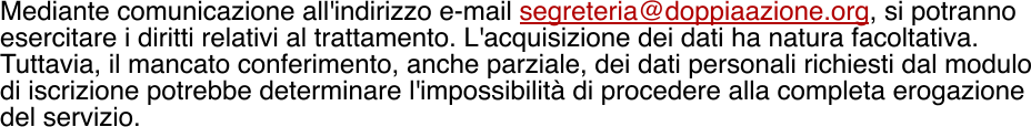 Mediante comunicazione all'indirizzo e-mail segreteria@doppiaazione.org,