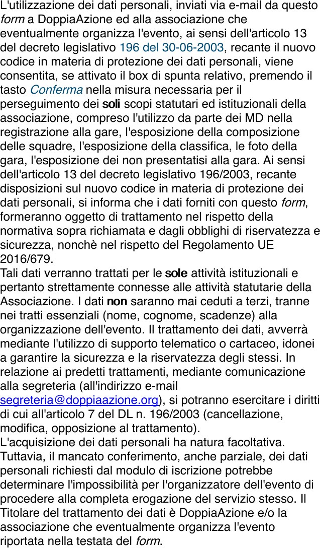 L'utilizzazione dei dati personali, inviati