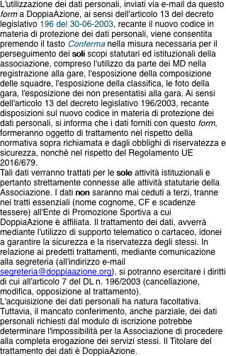 L'utilizzazione dei dati personali, inviati